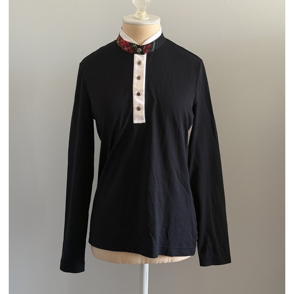 Golfino Women's M Black Pique Polo Long Sleeve Stretch Golf Casual Buttons